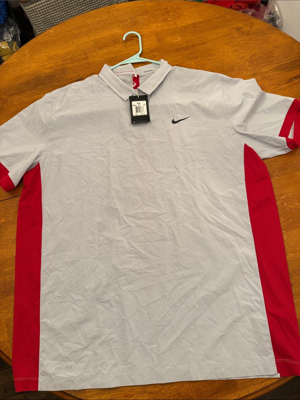 Nike TW Tiger Woods Collection Light Gray Polo with Red Side Panels xxl